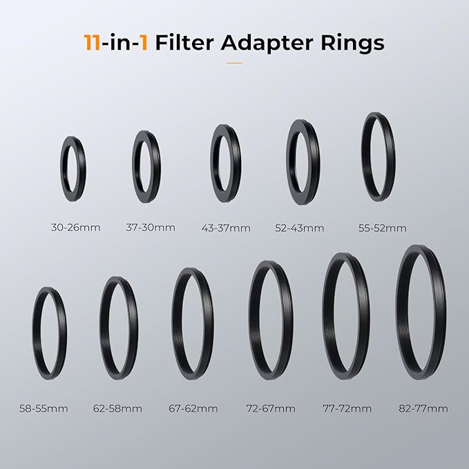 K&F CONCEPT 11 Pieces Metal Step Down Filter Adapter Rings Set, - Image 2