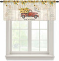 Farmhouses Sunflowers Sheer Valance Curtains, Retro Floral Leaves Red Truck by Houseown