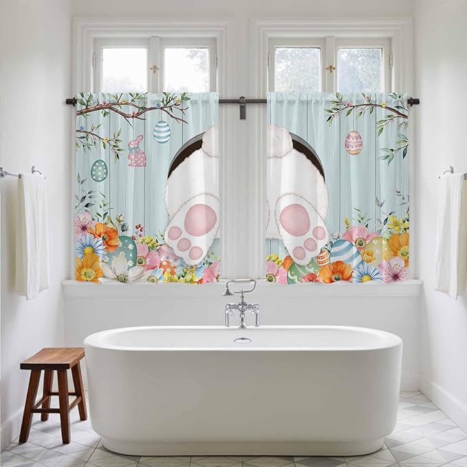 Easter Bunny Kitchen Curtains 45 Inch Long 2 Panel Set, Rod Pocket Window - Image 5