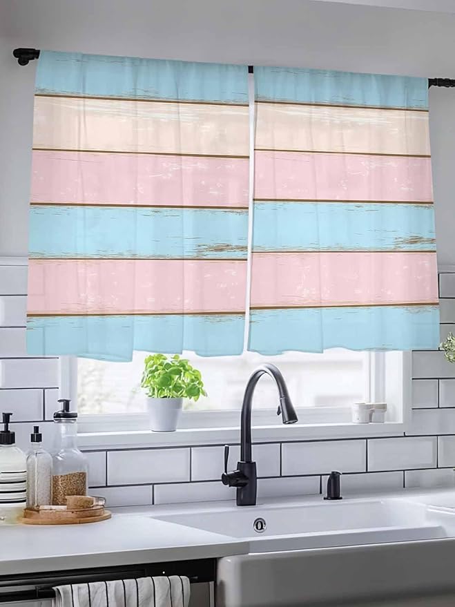 Sheer Curtains 45 Inch Length, Farmhouse Country Shabby Striped Privacy Voile - Image 5