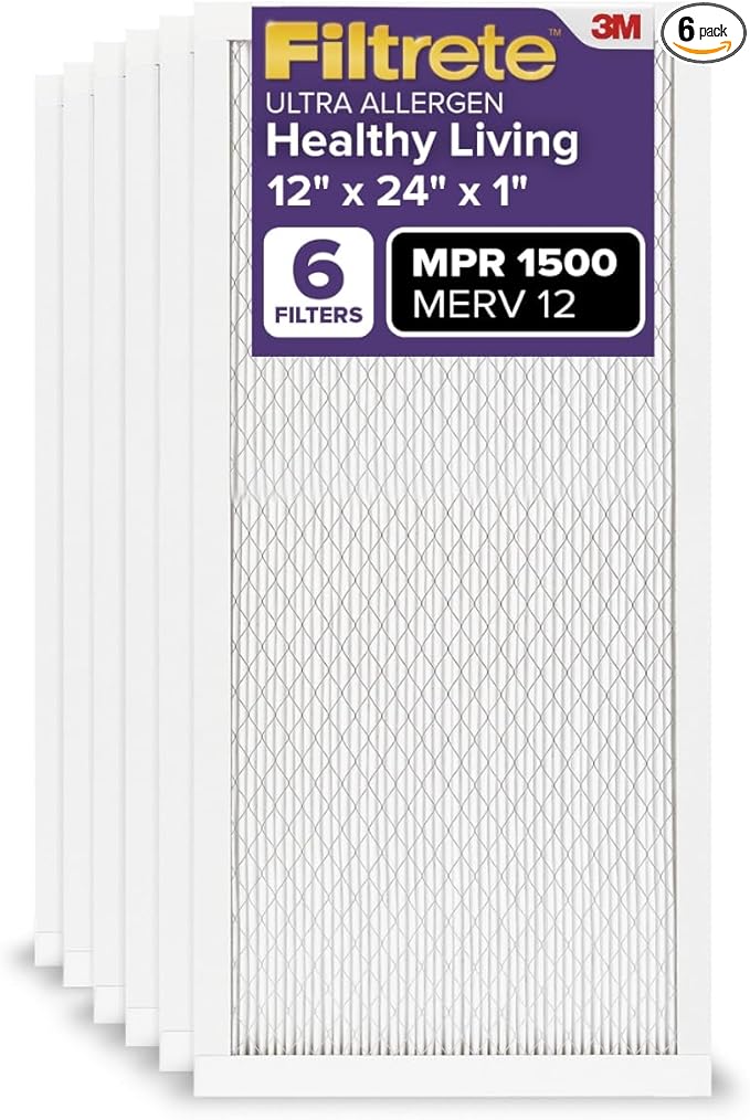 Filtrete 12x24x1 AC Furnace Air Filter, MERV 12, MPR 1500, CERTIFIED asthma & by Filtrete