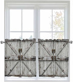 Vintage Gate Half Window Curtain 36 Inches Long, Farmhouse Wooden Grain Shabby by Unknown
