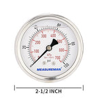 MEASUREMAN 2-1/2inch Dial Size, Glycerin Filled Pressure Gauge, 0-100psi/kpa - Image 5