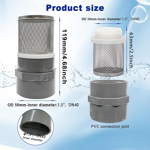 1.5" Stainless Steel Filter Cover Connected to 1.5 inch/DN40 Grey PVC Filter - Image 4