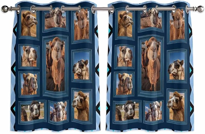 2 Panel Kitchen Cafe Curtains, Desert Camels Sunlight Filtering Nature Air by Hokiten
