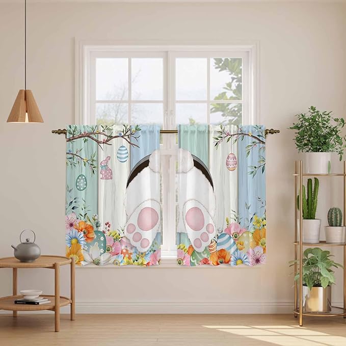 Easter Kitchen Curtains 45 Inch Long 2 Panel Set, Rod Pocket Window Treatment - Image 3