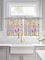 Colorful Easter Half Window Curtain 36 Inches Long, Spring Watercolor Bunny Egg - Image 3