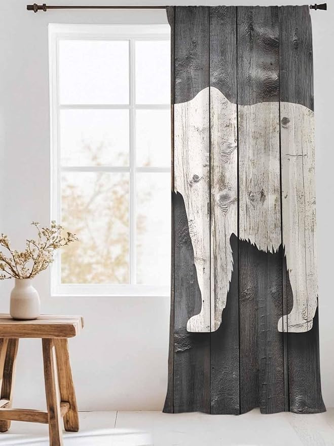 Sheer Curtains 96 Inches Long, Vintage White Brown Bear Semi Sheer Curtains - Image 3