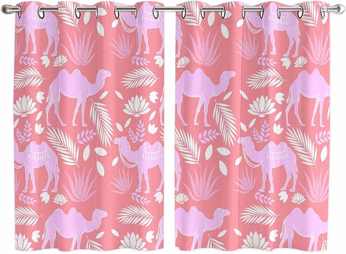 2 Panel Kitchen Cafe Curtains, Desert Camel Sunlight Filtering Nature Air by Hokiten