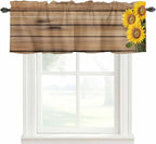 Kitchen Valances for Window, Farm Sunflower on Vintage Wood Grain Light - Image 3