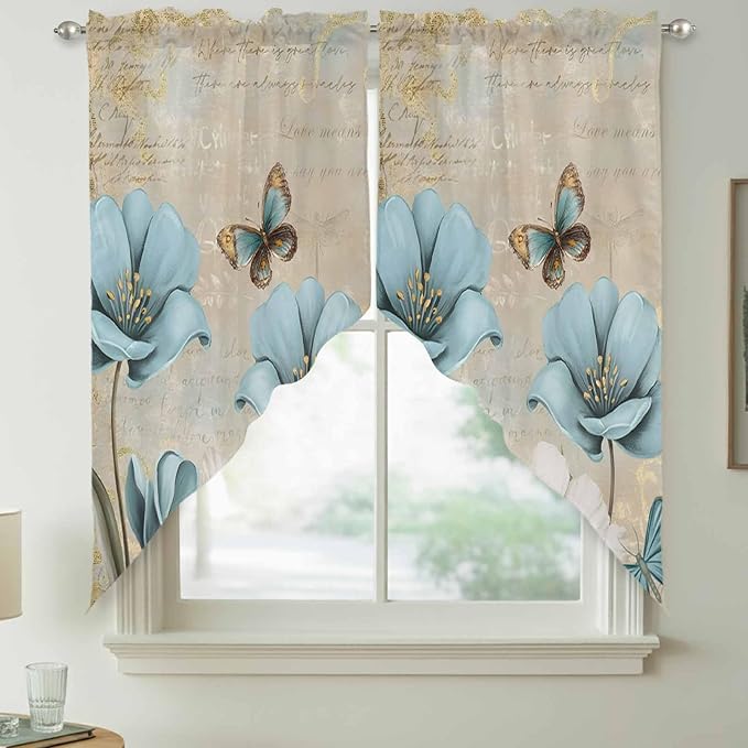 Spring Flowers Swag Valances for Windows, Vintage Rustic Tulips Floral - Image 7