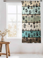 Sheer Curtains 63 Inch Length, Sage Green Brown Paw Prints Semi Sheer Curtains - Image 3