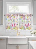 Happy Easter Half Window Curtains 24 Inches Long, Spring Watercolor Bunny Eggs - Image 3