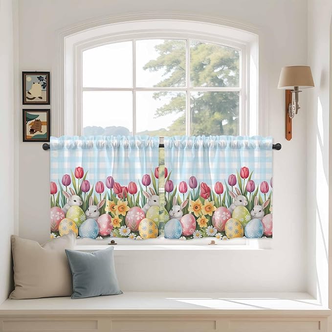 Easter Kitchen Tier Curtains 36 Inch Long 2 Panel Set, Rod Pocket Half Window by Unknown