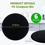 6 Pack Charcoal Filters for Compost Bin Bucket, 5 Inch Round Activated Carbon - Image 2