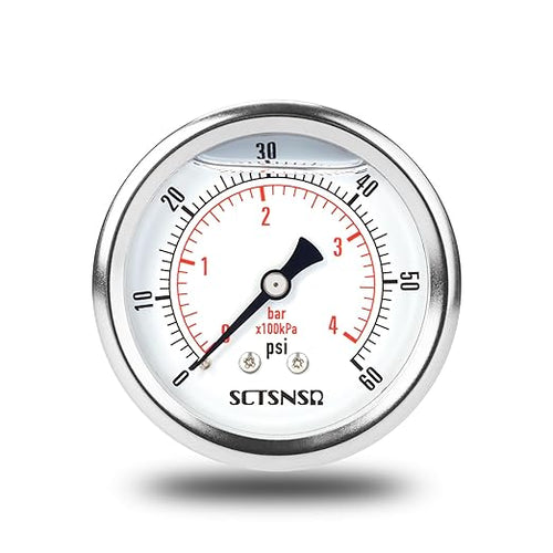 2-1/2" Dial Size, 0-60 Psi Low Pressure Gauge, Glycerin Liquid Filled, 1/4" NPT by SCTSNSR