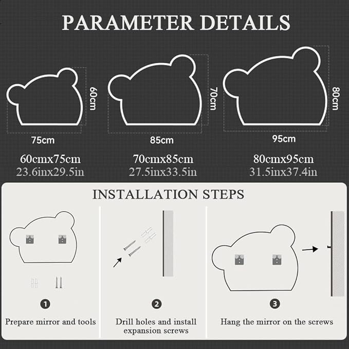 LTSRLL LED Vanity Mirror Cute Bear Decorative Mirror - Image 8