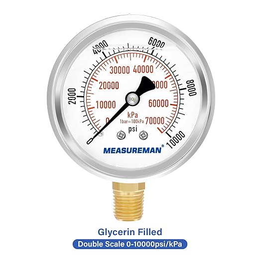 MEASUREMAN 2-1/2" Dial Size, Glycerin Filled Pressure Gauge, 0-10000psi/kpa - Image 3