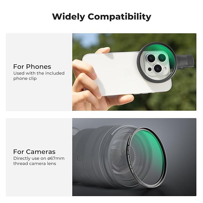 K&F CONCEPT 67mm Clip-on Black Diffusion 1/4 Phone Camera Lens Filter Kit - Image 6