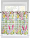 Happy Easter Kitchen Curtains 45 Inches length, Spring Bunny Eggs Flower Sage by Unknown