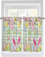 Happy Easter Kitchen Curtains 45 Inches length, Spring Bunny Eggs Flower Sage by Unknown