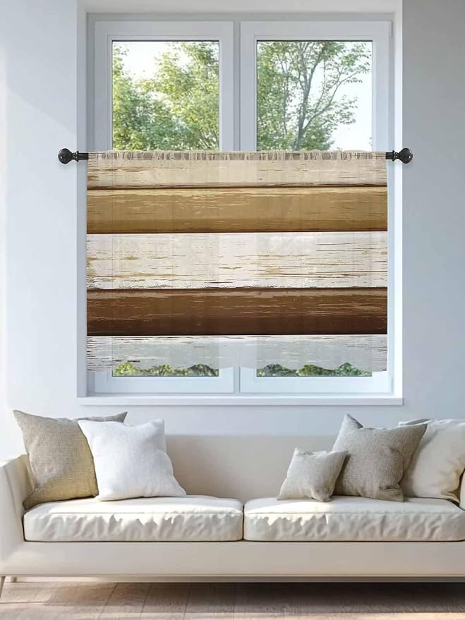 Sheer Curtains 54 Inch Length, Wood Grain Brown Semi Sheer Curtains Light - Image 4