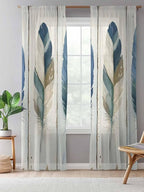 Sheer Curtains 108 Inches Long, Boho Blue Feathers Semi Sheer Curtains Light - Image 5