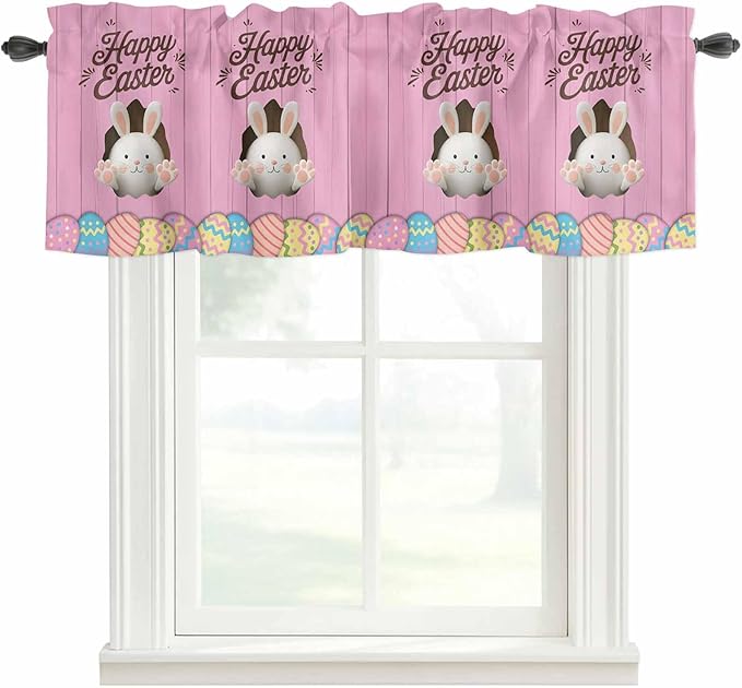 Pink Easter Curtain Valances for Windows, Kitchen Valance Window Treatment by Unknown