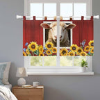 Sheep Sunflower Kitchen Curtains 24 Inch Length, Small Window Curtains Tab Top - Image 9