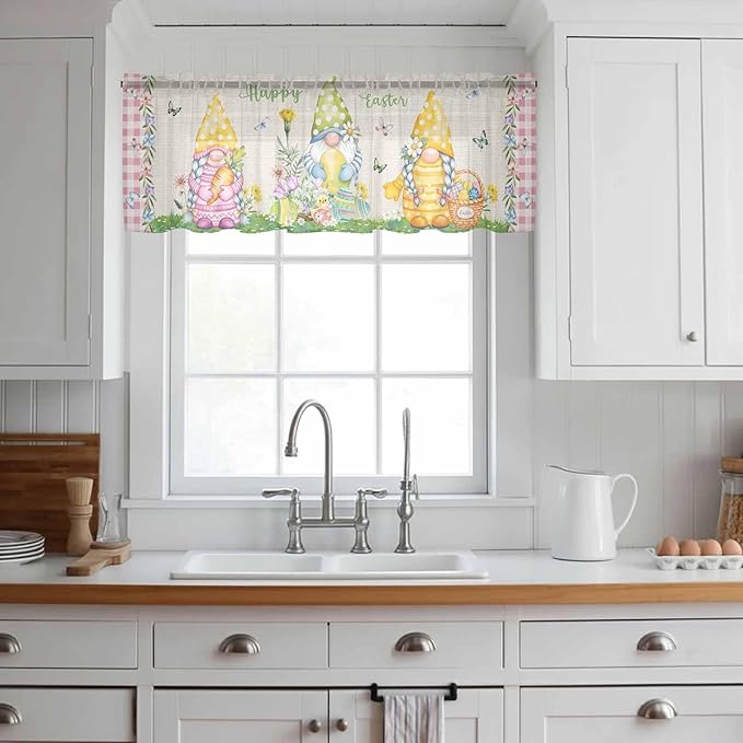 Easter Sheer Valances for Windows 60"x18", Light Filtering Kitchen Curtains - Image 3