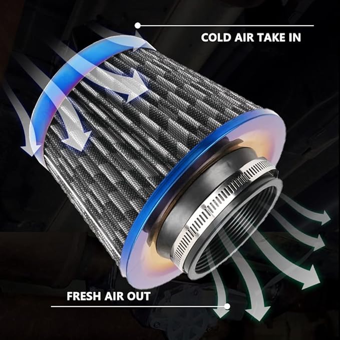 Cold Air Intake Filter, High Performance, Washable Filter, Clamp-On Replacement - Image 6