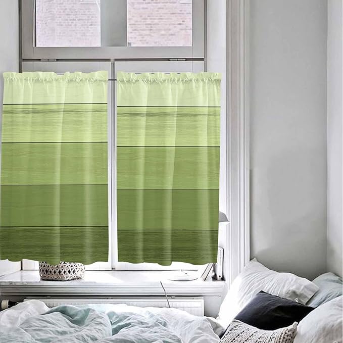 Gradient Green Wooden Board Window Valance Curtains, Retro Country Wood Grain - Image 7