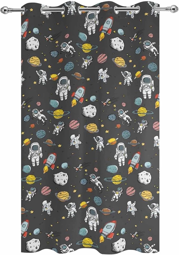 Cartoon Space Outdoor Curtains for Patio Rockets Planets Astronauts Gray - Image 9
