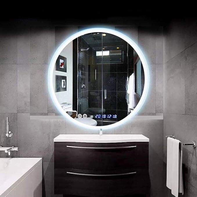 Round LED Bathroom Mirror Demister Pad IP44 Vanity Large Mirror Cold Light by Unknown