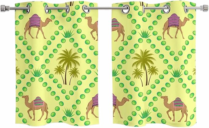 2 Panel Kitchen Cafe Curtains, Desert Sand Camels Sunlight Filtering Nature Air by Hokiten