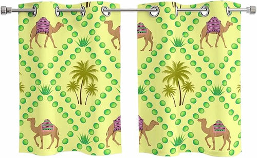 2 Panel Kitchen Cafe Curtains, Desert Sand Camels Sunlight Filtering Nature Air by Hokiten