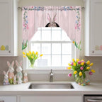 Swag Valance Curtains, Easter Cute Rabbit and Colorful Eggs Rod Pocket Valances by Chees+D+Zone