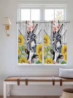 Farmhouse Tier Curtains 45 Inches Long, Watercolor Sunflowers Animals Printed - Image 4