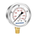 MEASUREMAN 2-1/2" Dial Size, Glycerin Filled Pressure Gauge, 0-400psi/2800kpa - Image 2