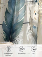 Sheer Curtains 72 Inches Long, Boho Blue Feathers Semi Sheer Curtains Light - Image 6