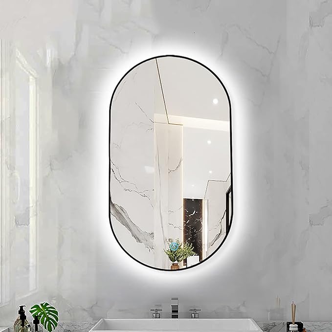 Oval LED Illuminated Bathroom Mirror, Wall-mounted Vanity Makeup Mirror by Unknown