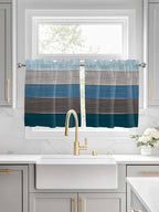 Retro Farm Blue Gray Wood Grain Window Valance Curtains, Rustic Wooden Plank by IDOWMAT