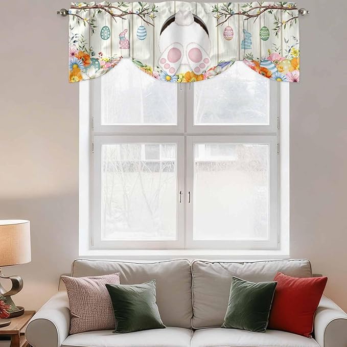 Easter Tie Up Valance Curtains for Windows, Kitchen Curtains Window Shades - Image 3