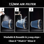 6" Inlet Cold Air Intake Filter Cone Replacement Performance Washable Clamp-On - Image 3
