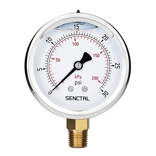 SENCTRL 0-30 PSI Glycerin Liquid Filled Low Pressure Gauge, 2.5" Dial Size by senctrl