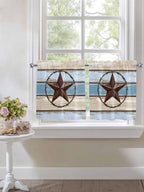 Vintage Western Star on Wood Grain Window Valance Curtains, Retro Wooden - Image 5