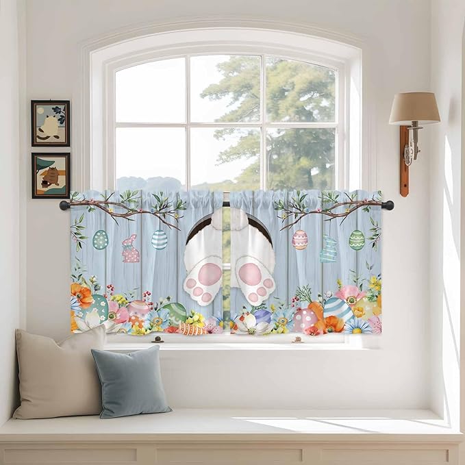 Easter Kitchen Tier Curtains 24 Inch Long 2 Panel Set, Rod Pocket Cafe Small by Unknown