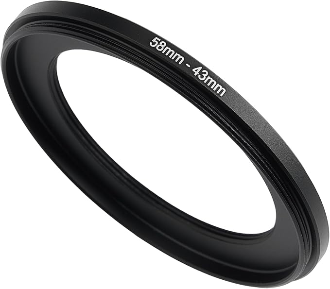 58mm to 43mm Step-Down Ring Filter Adapter, Metal Ring Step-Down Rings Adapter by BETUYESS