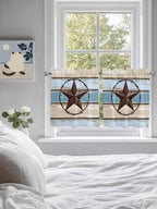 Vintage Western Star on Wood Grain Window Valance Curtains, Retro Wooden - Image 4