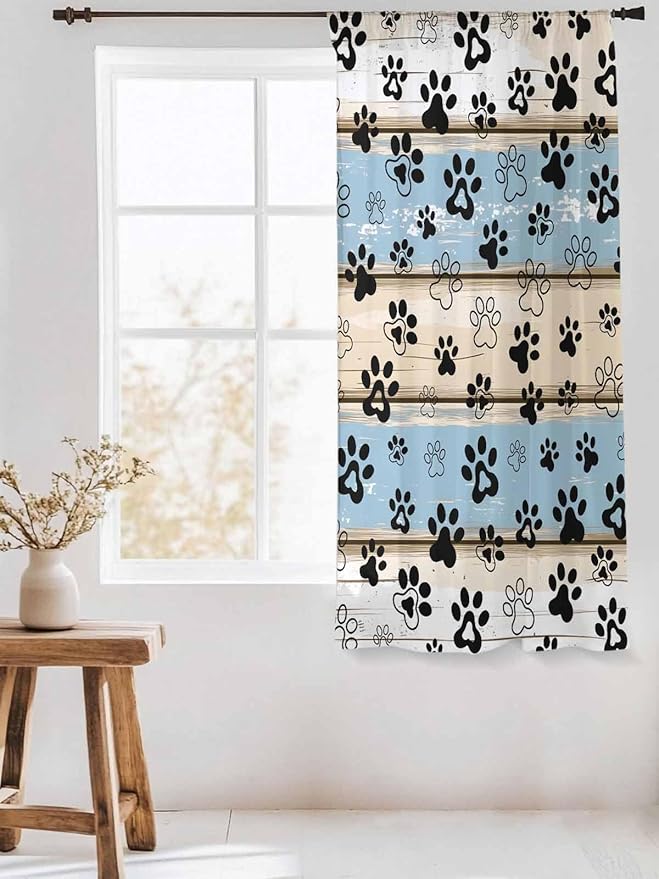 Sheer Curtains 63 Inch Length, Vintage Farmhouse Rustic Wooden Grain Privacy - Image 3